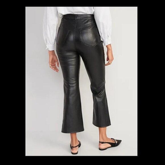 NWT! Women's Higher High-Waisted Faux-Leather Cropped Flare Pants - 14 Tall💛 - Picture 5 of 8